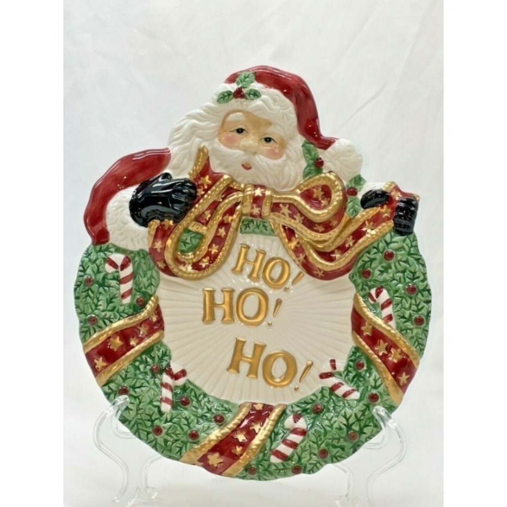 Fitz and Floyd Essentials Santa Plate Christmas Wreath Canape Cookie Platter